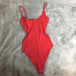 Forever 21 Red Spaghetti Strap Ribbed Bodysuit